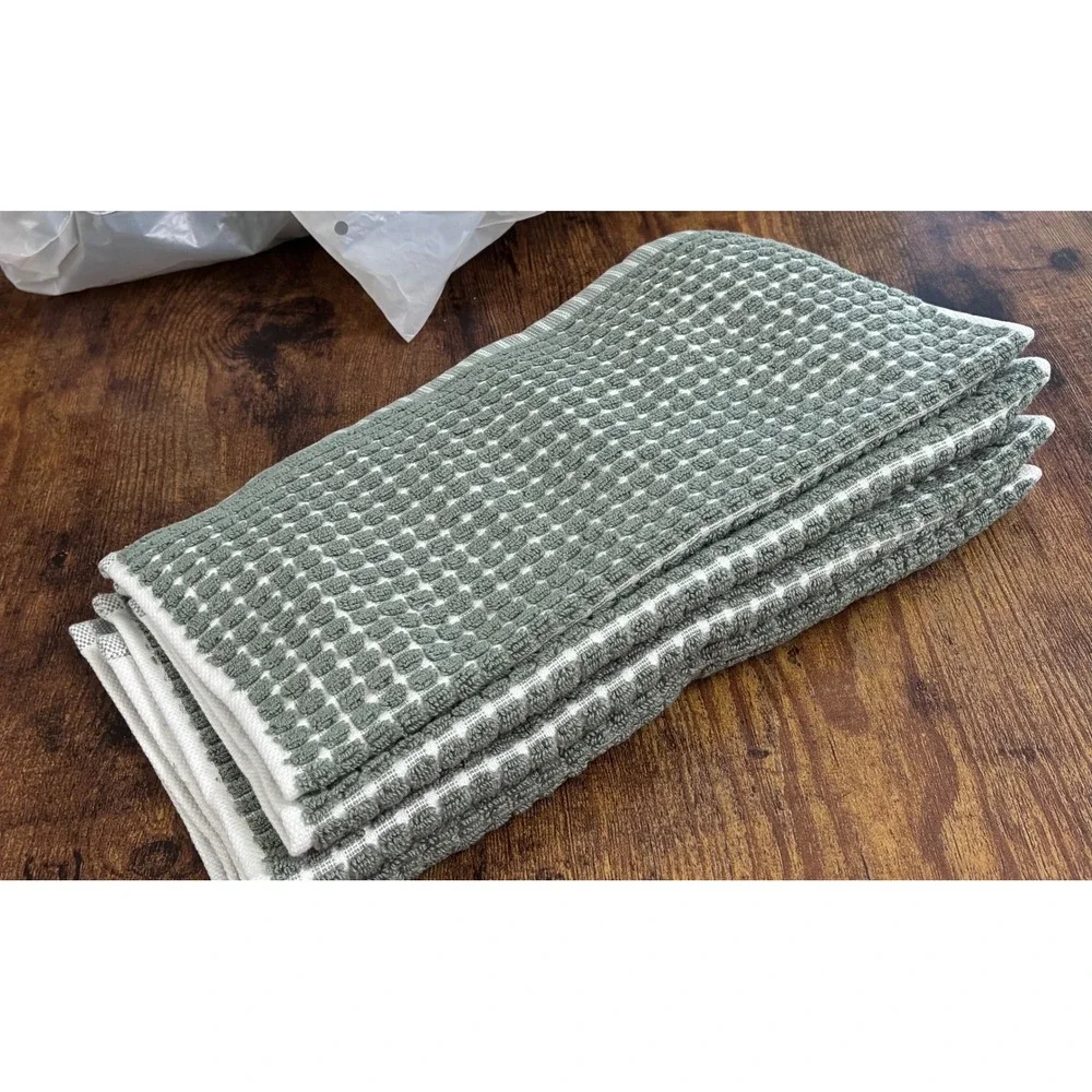 Onsen Terry Waffle Face Towel Set of 4 Spruce Green Supima Cotton